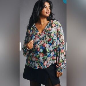 Anthropologie sheer floral long sleeved blouse. Sz XS. Fairycore.